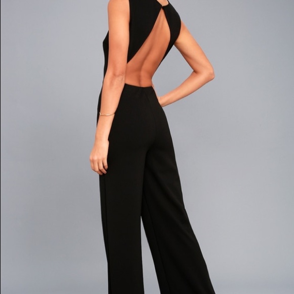 Refine and Pose Black Backless Wide-leg Jumpsuit